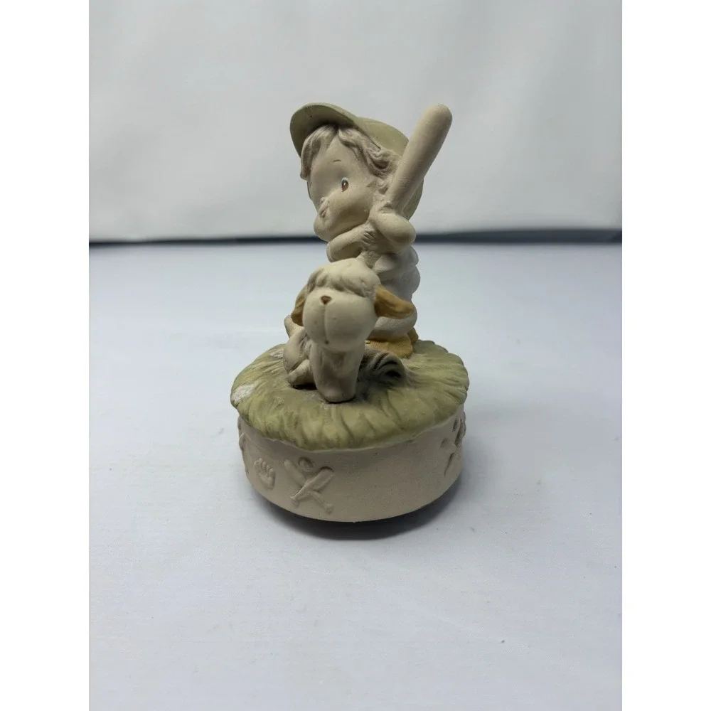 Vintage Music Box Boy with Baseball Bat & Dog – 